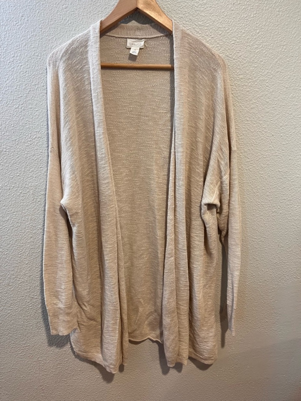 Caslon Linen Cotton Tunic Open Cardigan Oatmeal Beige 1X